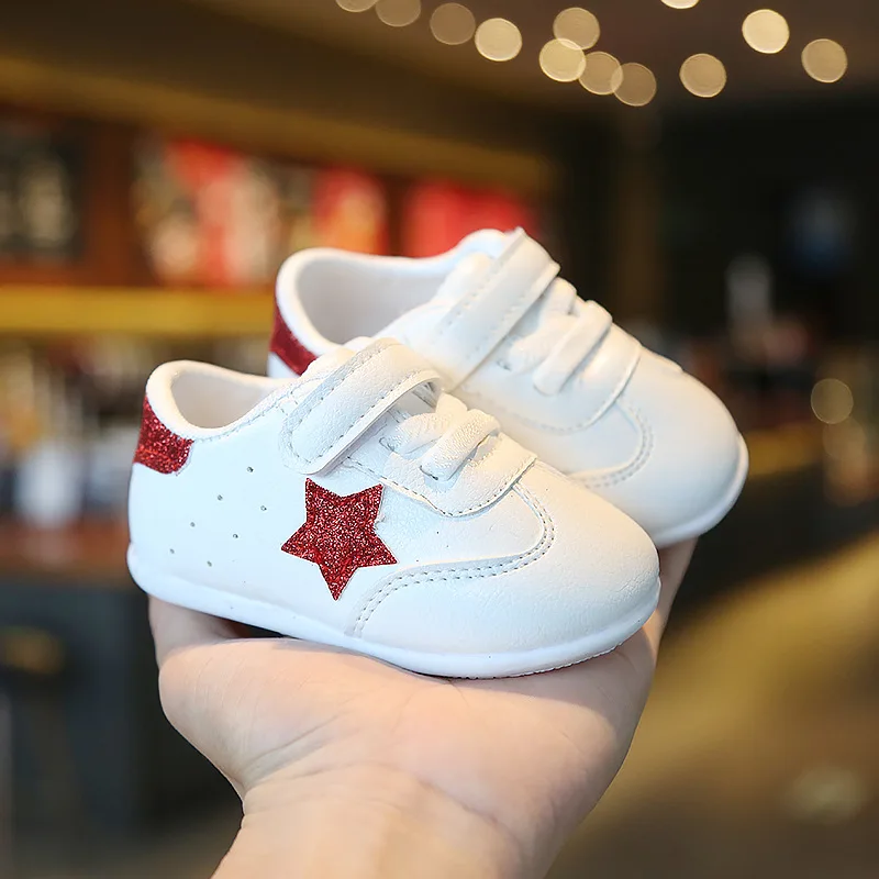 Shinning Star Hook & loop Baby White Shoes Infant Toddler Girls Sneaker Boys Casual Kids First Walkers Sports Newborn