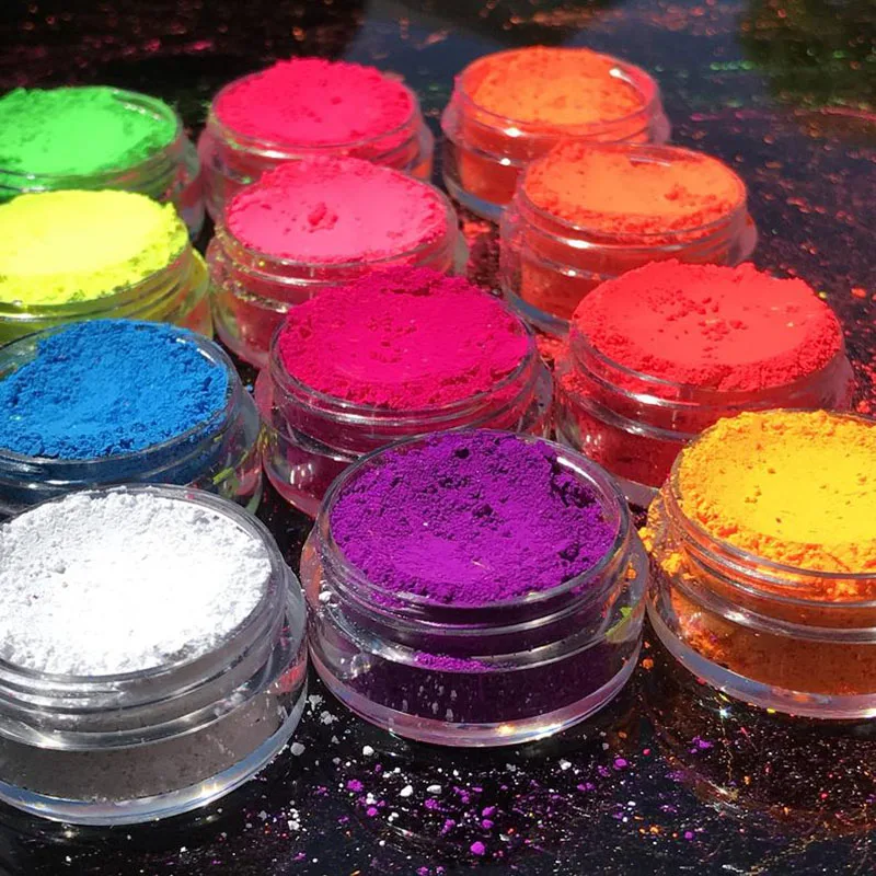 12 Jars Neon Phosphor Pigment Powder Set Fluorescent Nail Glitter Eye Powder Manicure Nail Art Dust For Art Decoration