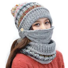 

2021 Hat Winter Women's Mask Balaclava Hat For Girls Scarf Thick Warm Fleece Inside Knitted Hat Scarf Set 3pcs Winter Hats