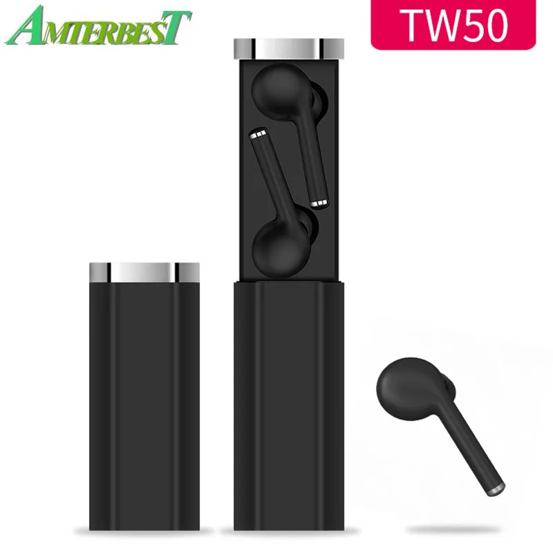 

AMTERBEST Bluetooth Headphones TW50 TWS Earbuds Wireless Earphone Stereo Headset With Mic Charging Box for Android iPhone Phones