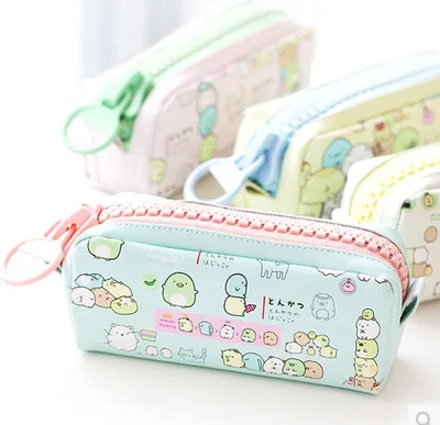 

Japanese And Korean Stationery Creative Simple Germination Corner Animal Pu Skin Personality Big Zipper Student Pen Bag Canvas B