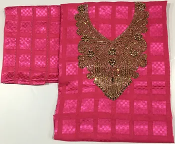 

Pure silk fabric satin fabric chiffon fabric chest collar african lace fabric 2+5yard dubai lace african fabric for dress HS-A50