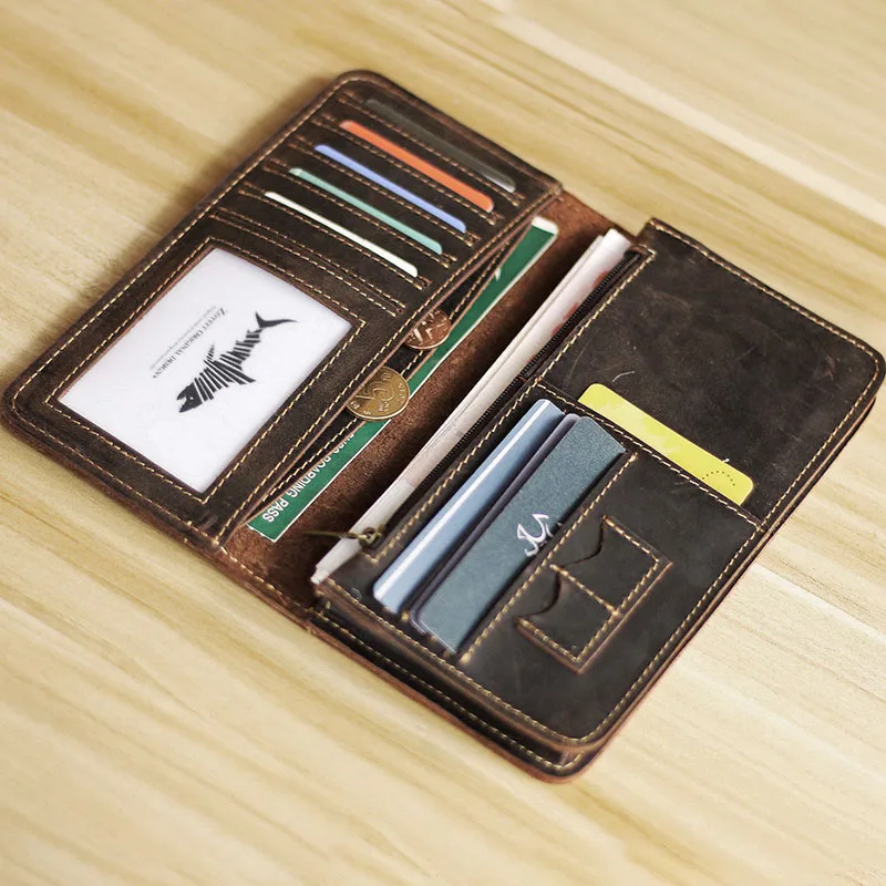 AETOO Mad Horseleather Мужской винтажный Длинный кошелек ручной работы, кожаный большой кошелек на молнии, мужская кожаная сумка для телефона