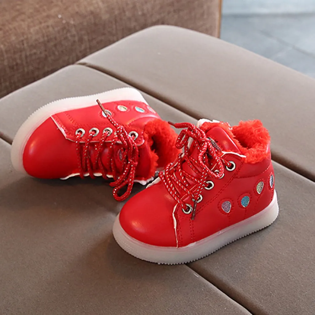 Детская зимняя теплая обувь для маленьких девочек; светящаяся обувь с блестками на молнии; светодиодный светильник