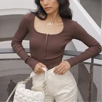 Summer outfits for women 2024 sexy bodysuit streetwear long sleeve square neck bodycon bodysuit zip up body suits black - Image 4