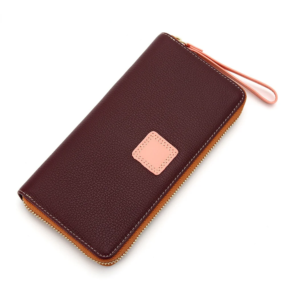 

First layer genuine leather women luxury long wallet designer clutch colorful cardholder purse with handle