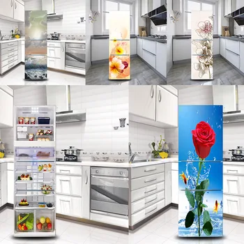 

3D Natural Scenery Fridge Stickers PVC Refrigerator Door Self-adhesive Removable Wall Stickers Home Kitchen DIY Decoration