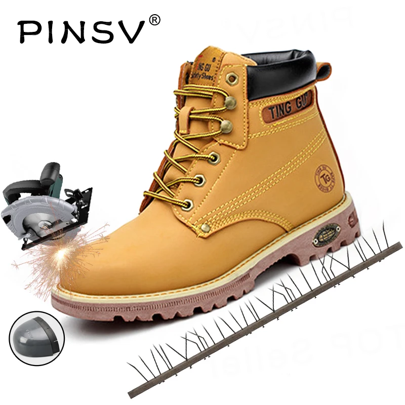 Mens Leather Work Safety Shoes Steel Toe Cap Outdoor Hiking Boots Indestructible 