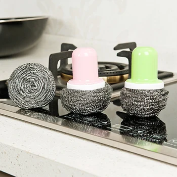 

Restaurant Effective Kitchen Gadgets Home Mini With Handle Cleaning Steel Wire Ball Labor Saving Manual Cleaning Brush