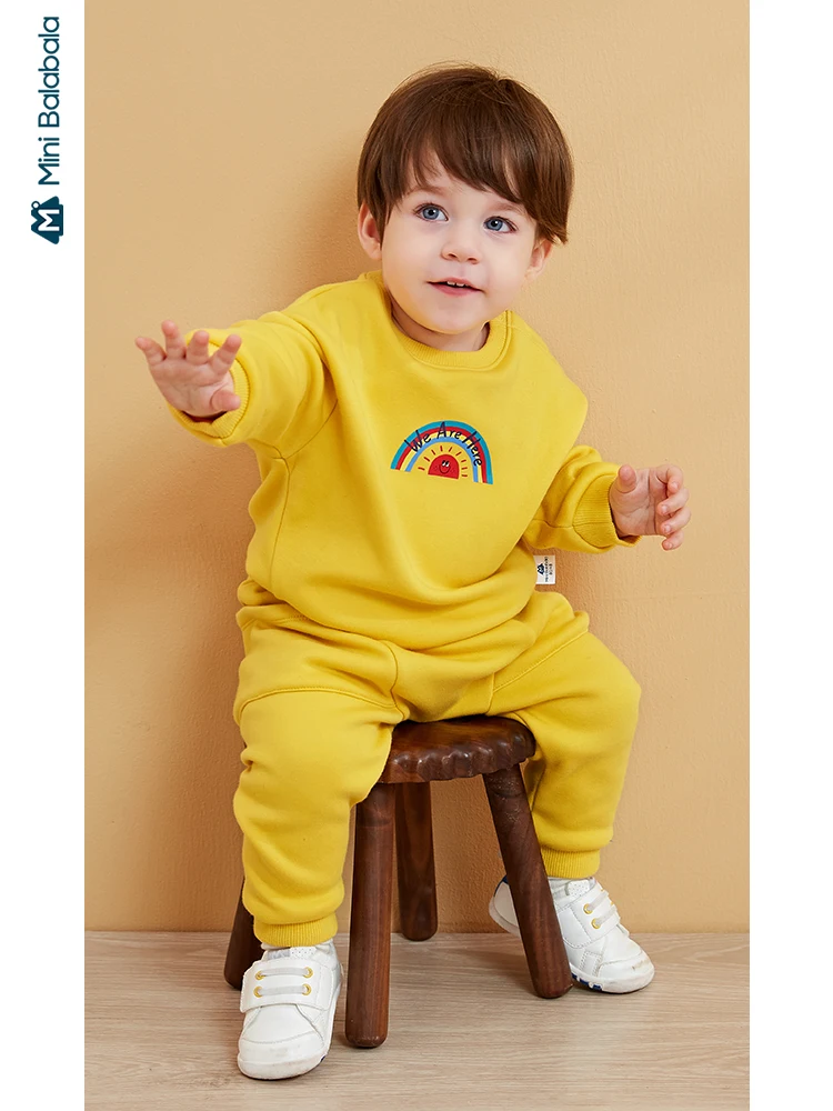 Minibalabala/комплект для малышей; бархатный костюм с длинными рукавами для маленьких мальчиков; коллекция года; новые зимние комплекты одежды для детей; комплект из двух предметов