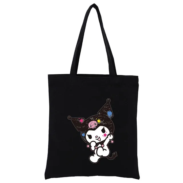 Little Black Bunny Cat Rock Reusable Shopping Bag Women Canvas Tote Bags Printing Eco Bag Cartoon Shopper Shoulder Bags Black T323-P