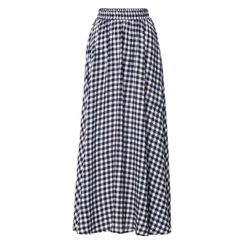 

2020 New Plaid Long Pleated Skirt Women Summer High Waist Big Hem Vintage Skirt Harajuku Check Bohemian A Line Skirt Jupe Femme