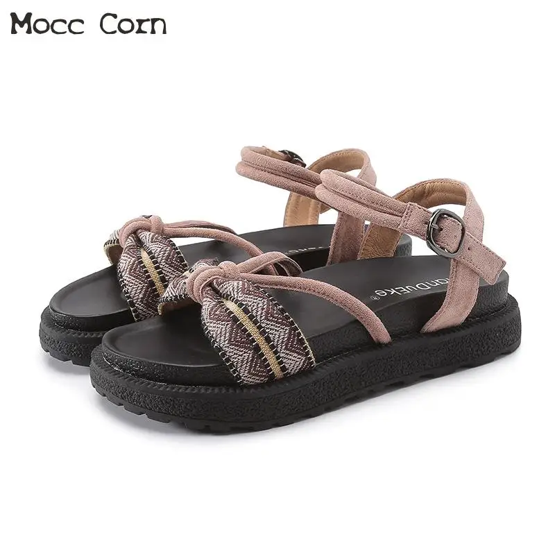 

34~43 Plus Size Women Beach Platform Sandals Summer Peep Toe Ankle Strap Roman Sandals Gladiator Flat Shoes Woman Leather Sandal