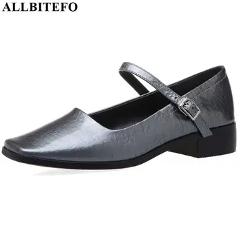 

ALLBITEFO comfortable low-heeled girl party high heel shoes full genuine leather high heels spring fashion women heels
