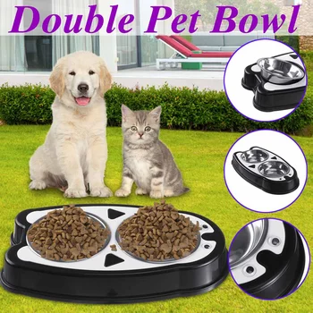 

Non-Slip Dog Bowl Stainless Steel Double Pet Bowl Water and Food Feeder Pet Food Wate Dish Puppy Feeder Practical Dog Cat Bowls