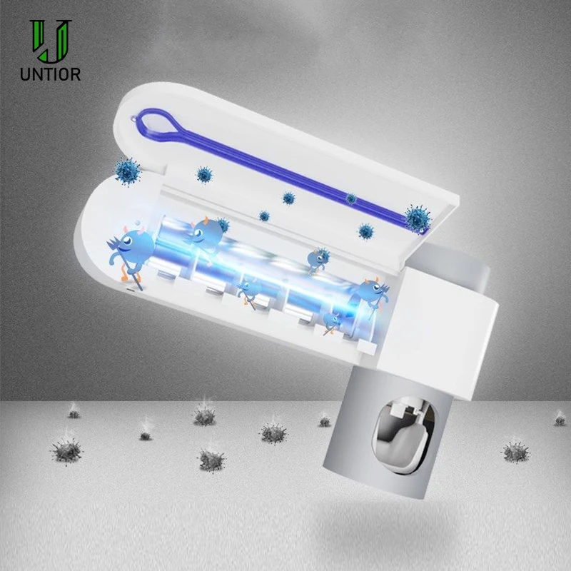 UNTIOR 3 In 1 UV Light Ultraviolet Toothbrush Sterilizer Automatic Toothpaste Dispenser ToothBrush Holder bathroom accessories