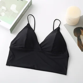 

Linbaiway Women's Sexy Bra Seamless Deep V Solid Bra Triangle Cup Underwear Sexy Female Soft Brassiere Girls Crop Tops Vest