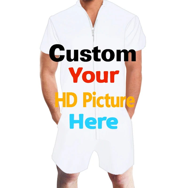 Custom Jumpsuit Fitness Bodysuit Playsuit Summer Men Zipper Short Sleeve Rompers Pants DIY Your OWN Design Streetwear Loose Sets custom jumpsuit fitness bodysuit playsuit summer men zipper short sleeve rompers pants diy your own design streetwear loose sets