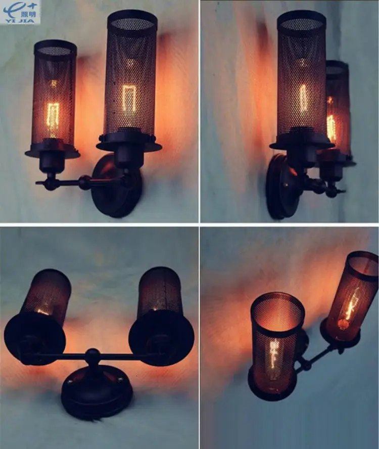 Лофт American retro прикроватная тумбочка для спальни балкон лестницы Edison промышленных длинные железная сетка железа бра