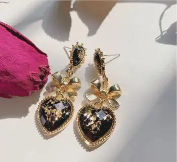 

French retro baroque women court style earrings sweet love bow long ear accessories