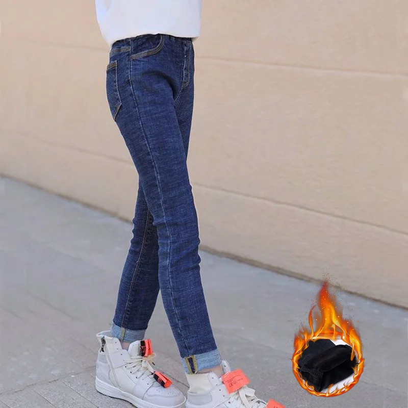 

Girls plus Velvet Jeans 2019 New Style Fashion Childrenswear Children Women's Big Kid Fashion Skinny Spring And Autumn Western S