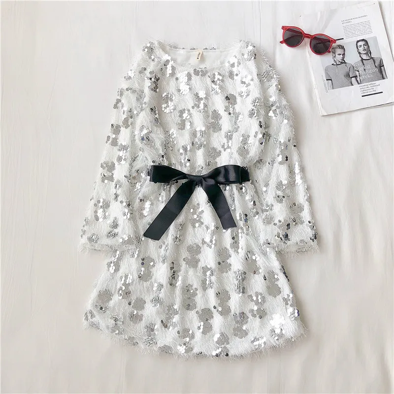 Neploe Blingblilng женские платья с блестками, с кисточками, в стиле пэчворк, с длинным рукавом, в Корейском стиле, Vestidos, Осень-зима, тонкий галстук-бабочка, платье 55937