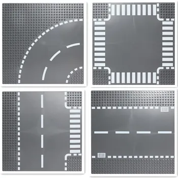

City Road Street Baseplate Straight Crossroad Curve Compatible LegoINGLs DIY Building Blocks Sets Base Plate Parts Bricks Toys