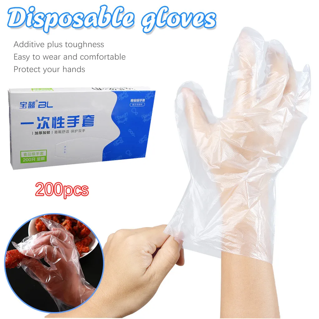 1 Box of 200Pcs Plastic Clear Disposable Gloves Garden Restaurant Home Food Baking Kitchen Dining Bar Protection Tool | Дом и сад