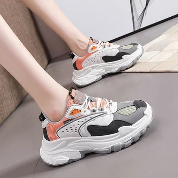 

2020 Autumn Women Fashion Sneakers Chunky Lacing 5cm High Beige Casual Shoes Platform Designers Woman Gray Old Dad Shoes Ladies