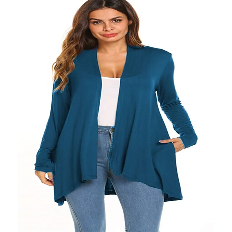 Cena Damskie na co dzień z długim rękawem otwórz przednia lekka zasłona swetry rozpinane z kieszeniami