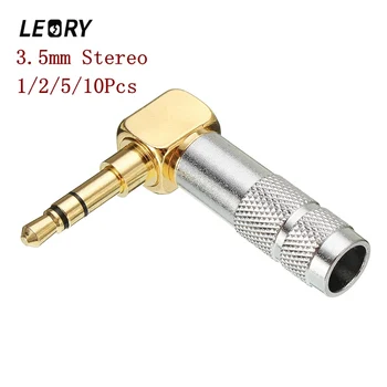 

LEORY 1/2/5/10Pcs Gold plated 3.5mm Stereo 3 Pole Male Plug 90 degree Audio Connector Solder