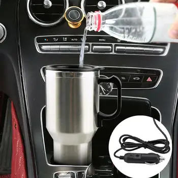 

12V 500ML Stainless Steel Cup Kettle Travel Coffee Mug Portable Electric Car Water Keep Warmer Kettle + Cigarette Lighter Cable