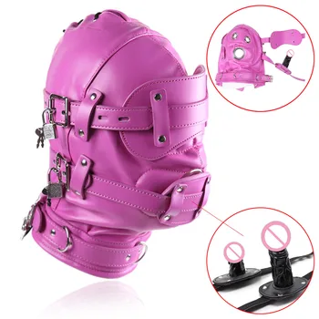 SM Leather Padded Hood Blindfold,Head Harness Mask Gag,Fetish Slave BDSM Bondage Gimp,Erotic Sex Toys,Couples Cosplay Party Mask 5