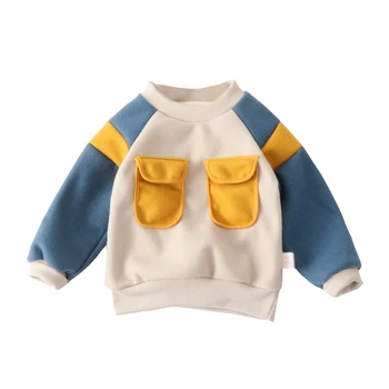 

Autumn Kids Baby Boy Sweatshirts Pocket Patchwork Thicken Sweatshirts Casual Toddler Blouse Long Sleeve Outerwear