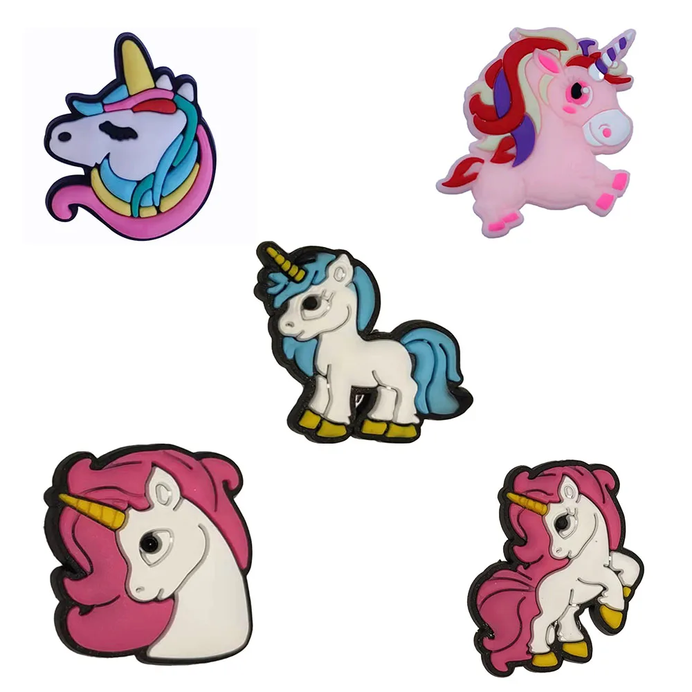 

5PCS PVC Cute Cartoon Shoe Charms Kawaii Colorful Unicorn Horse Croc Jibz Buckle Fit Wristbands Silicone Croc Slipper Accessory