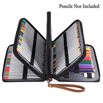 

200 Slots Pen Case Large Capacity PU Leather Home Storage Holder Colored Pencil Organizer With Removal Hand Strap For Kids