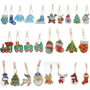 

DIY Christmas Diamond Keychain Special Shaped Full Diamond Painting Keyring Keychain Cross Stitch Embroidery Women Bag Key Chain