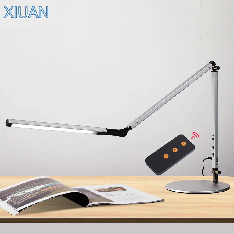 XIUAN 8 Вт современный светодиодный настольный светильник для чтения, офиса, учебы, блеск, длинные руки, черная настольная лампа, пульт дистанционного управления, контрольный зажим светильник, серебро, золото