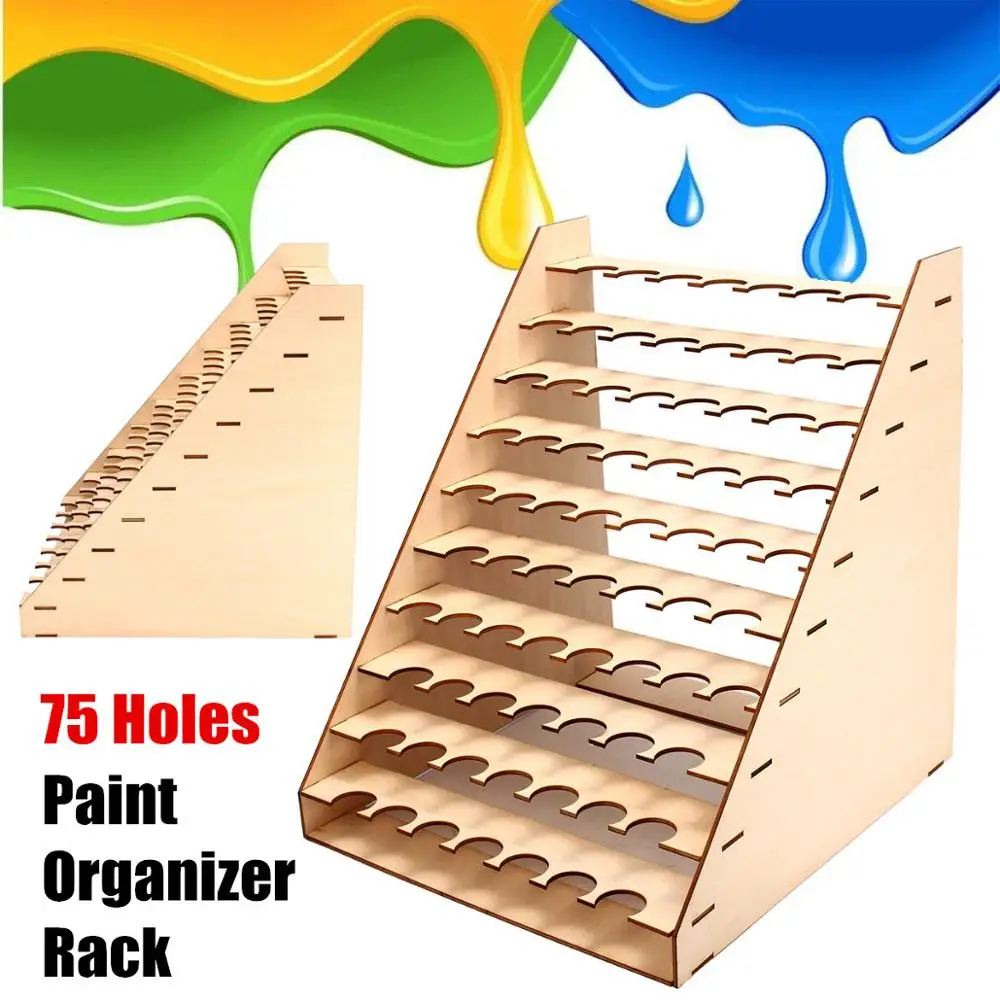 2Pack 75 Pots Wooden Pigment Paint Bottle Rack Model Organizer Storage Holder 