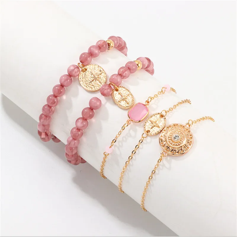 

Boho Bracelets & Bangles for Women Bohemian Round Beaded Charm Bracelet Set Fashion Multilayer Accessories Adjustable