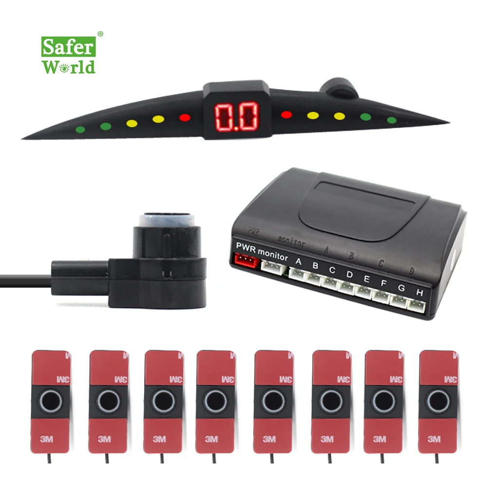 

LED Display Car Reverse Alarm Waterproof IP67 Original 16MM Flat 8Pcs Front Rear Parking Sensor System