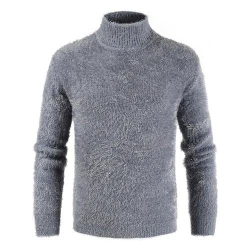 AKSR мужской вязаный свитер с высоким воротом кашемировый шерстяной зимний свитер мужской пуловер с высоким воротом мужской свитер - Цвет: Серый