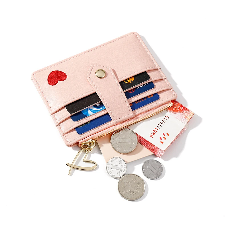 New Love Pattern Women ID Card Holders Fashion Credit Card Holder PU Leather Slim Bank Card Case Organizer Wallet Zipper Purses