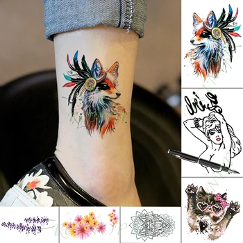 

Waterproof Temporary Tattoo Sticker flower Fox Color Feather Animal Fake Tatto Flash Tatoo art tattoos for Kid Girl Men Women