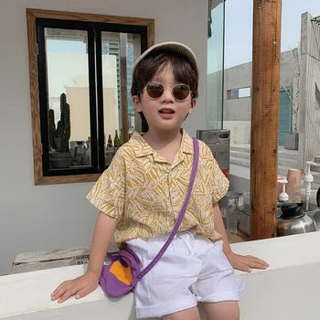 

2020 Summer Short Sleeve Cotton Leaf Pattern Seaside Shirts Toddler Boys Comfortable Tops Blouse Baby Kids Fashion Clothes