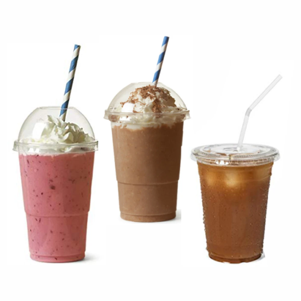 Children's Straw Cup Smoothie Cups, Domed Lids, Plastic Party Milkshake  B4R5 