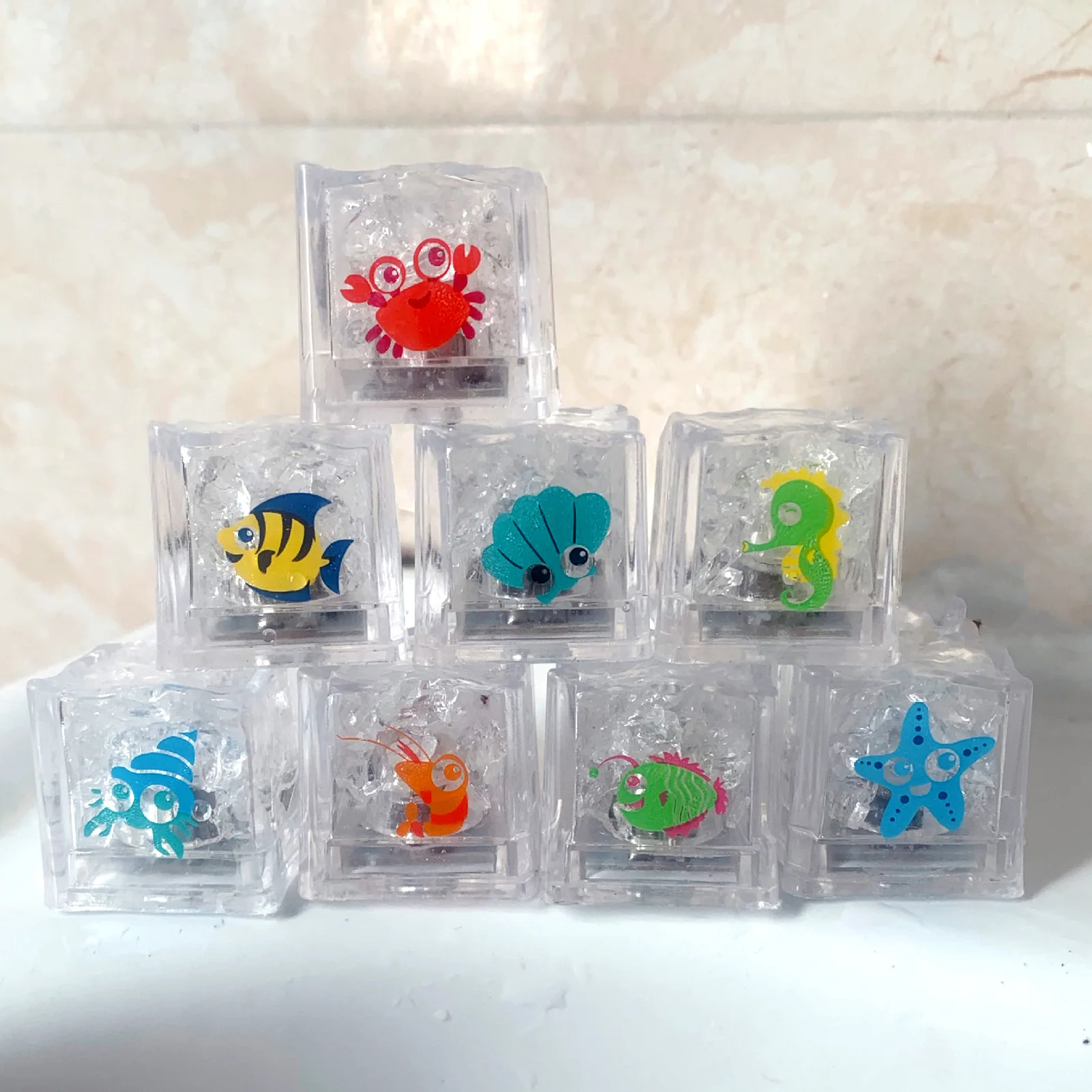 8Pcs Kids Bathing Luminous Ice Cubes Cute Animal Print Colorful LED Light Toys Wedding Festival Bar Wine Glass Decoration Toys 3