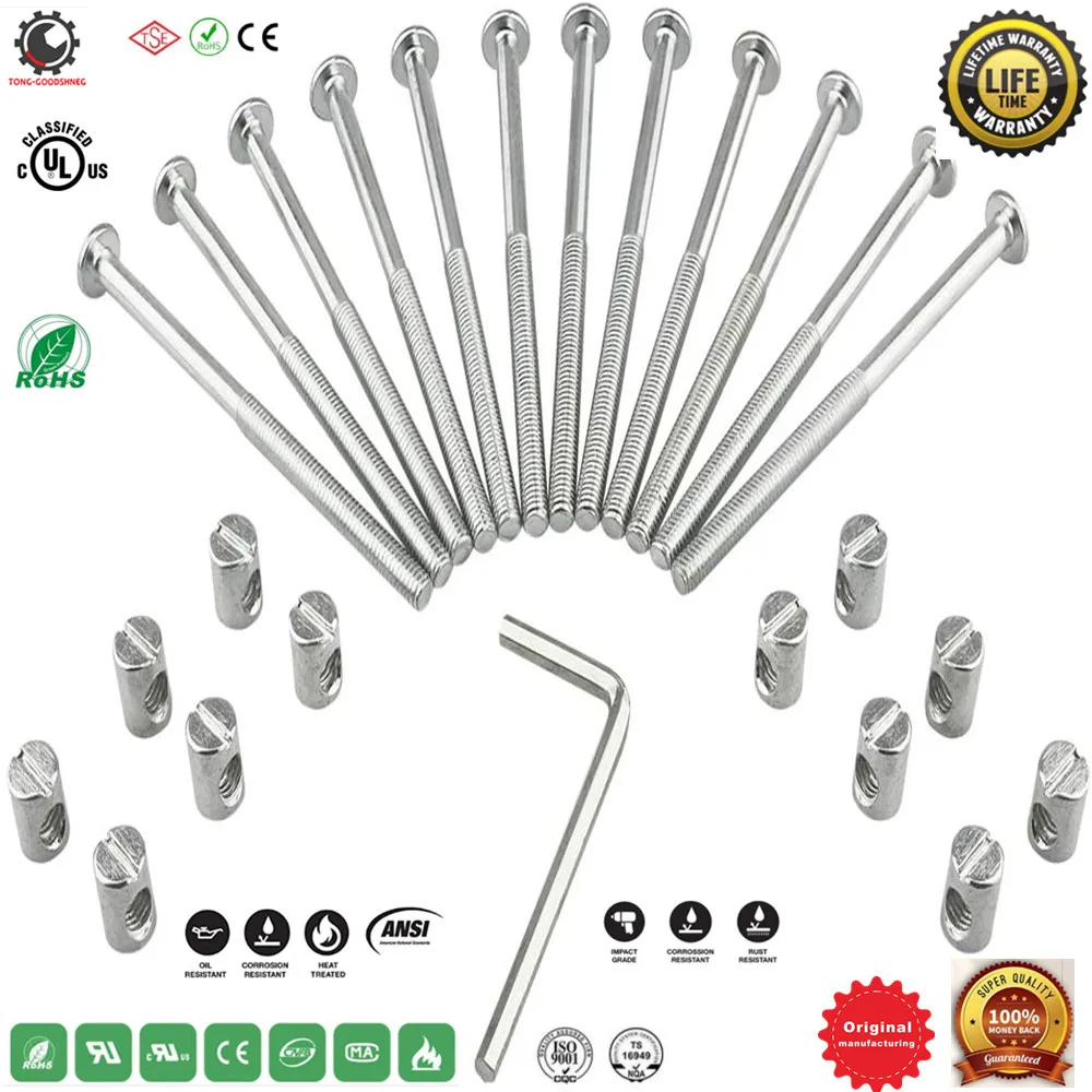 M6 X 35mm Furniture Bolts With Barrel Nuts - 10 Pairs, Stainless Steel 304, For Beds, Cribs, Chairs