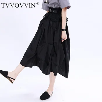 

TVVOVVIN 2020 Summer New Skrit Irregular A-line Elstic-waist Pleated Patchwork Empire Solid Girl Female Streetwear A460