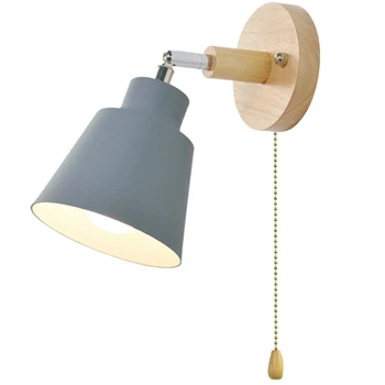 

Nordic Wooden Wall Lamp Bedside Wall Lamp Sconce Wall Light for Bedroom Corridor with Zip Switch Freely Rotatable(Grey)
